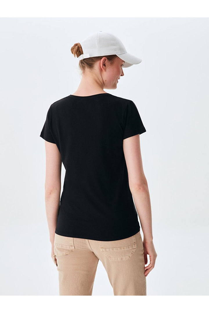 LTB T-shirt noir classique à manches courtes avec col en V