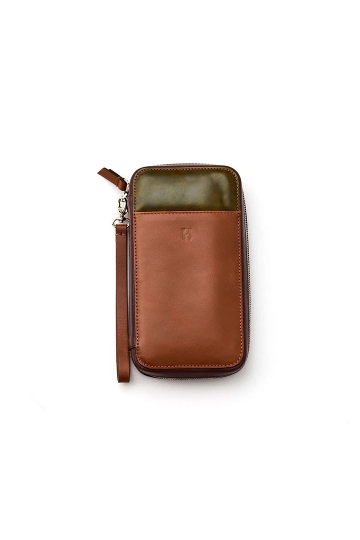 helmbrook Sac à main en cuir véritable Bracelet Poche avant RFID Protégé Carlye Tan Kaki