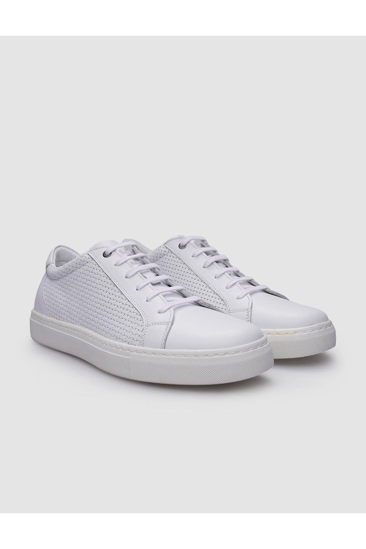 Cabani Shoes Silalia %100 Cuir Véritable Baskets Blanches à Lacets pour Hommes à Motifs - Blanc