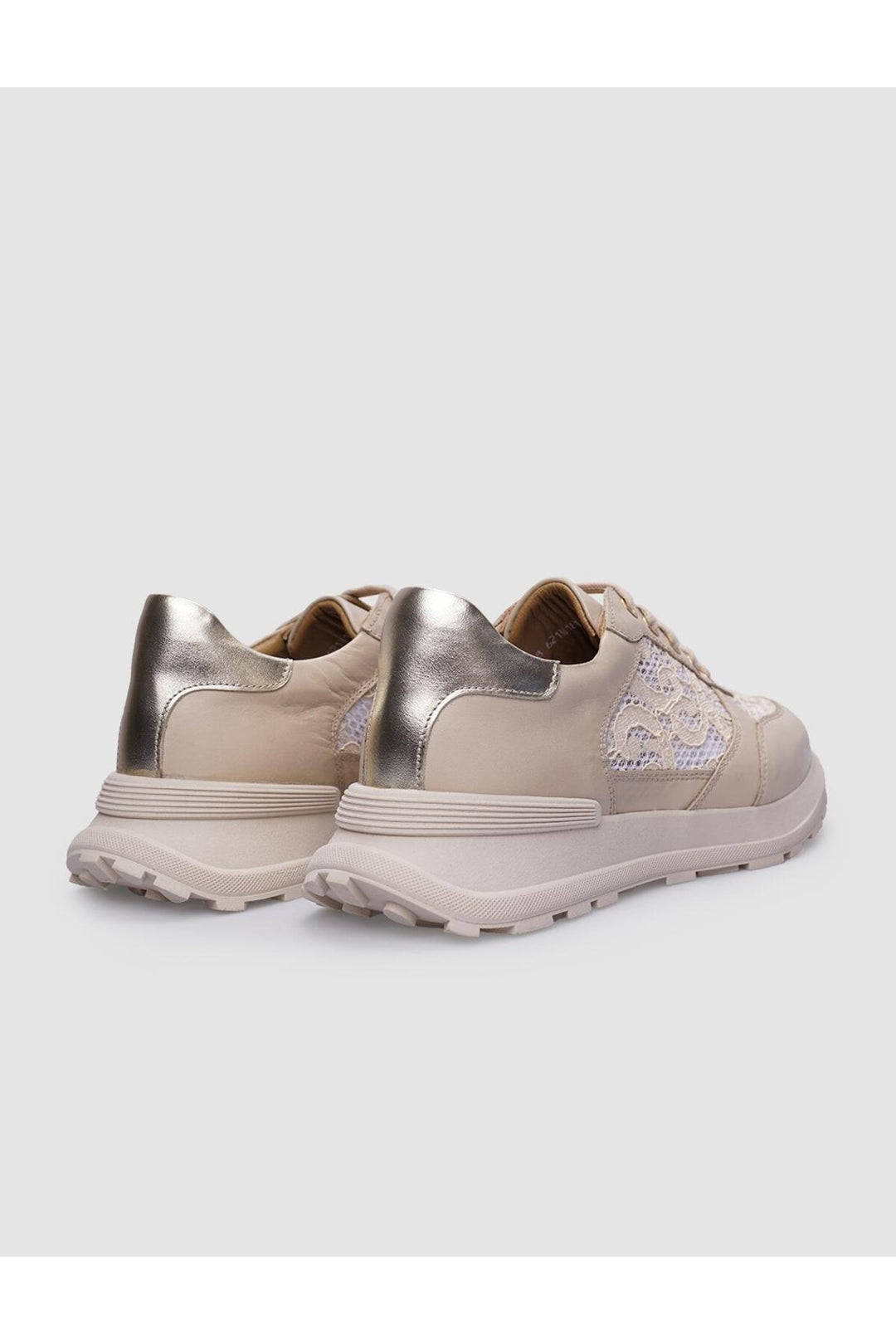 Cabani Shoes Baskets de sport pour femmes en cuir véritable beige à lacets 100% - Multicolore