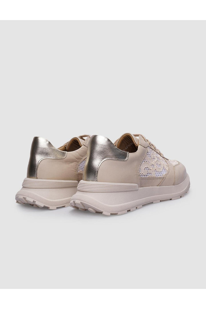 Cabani Shoes Baskets de sport pour femmes en cuir véritable beige à lacets 100% - Multicolore