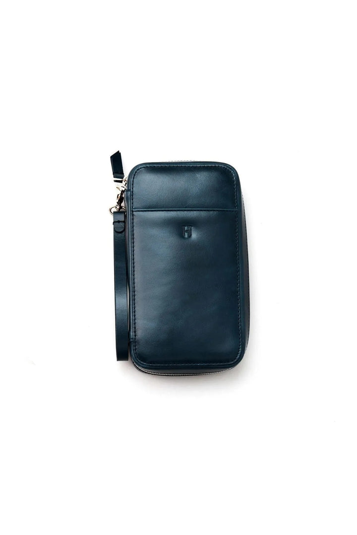helmbrook Sac à main en cuir véritable Bracelet Poche avant RFID Blindé Carlye Bleu Marine