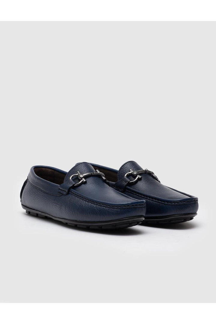 Cabani Shoes Mocassin pour homme en cuir véritable à boucle bleue - Bleu