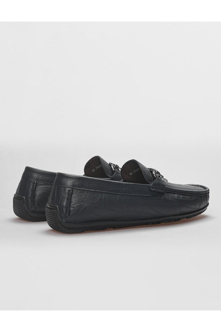 Cabani Shoes Mocassins pour hommes en cuir véritable avec détail de boucle bleu marine. - Bleu marine