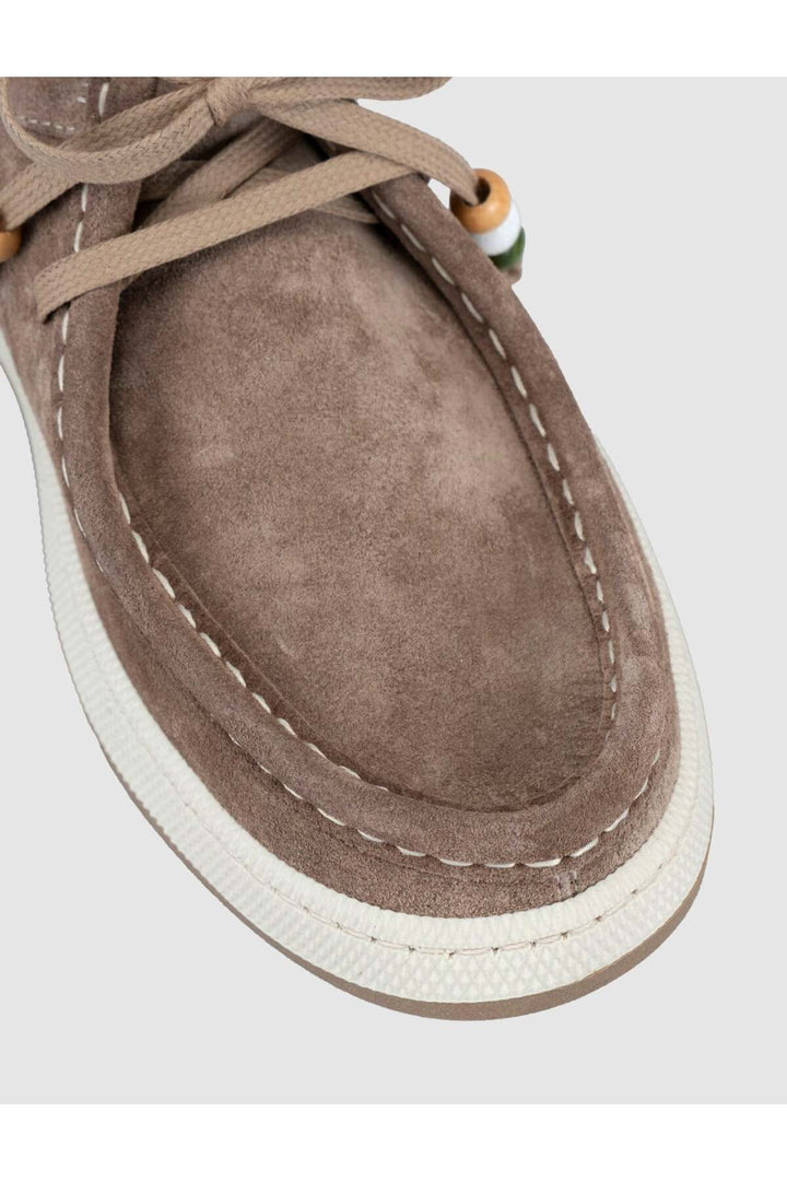 Cabani Shoes Chaussures de ville pour femmes en cuir véritable suédé beige à lacets. - Marron