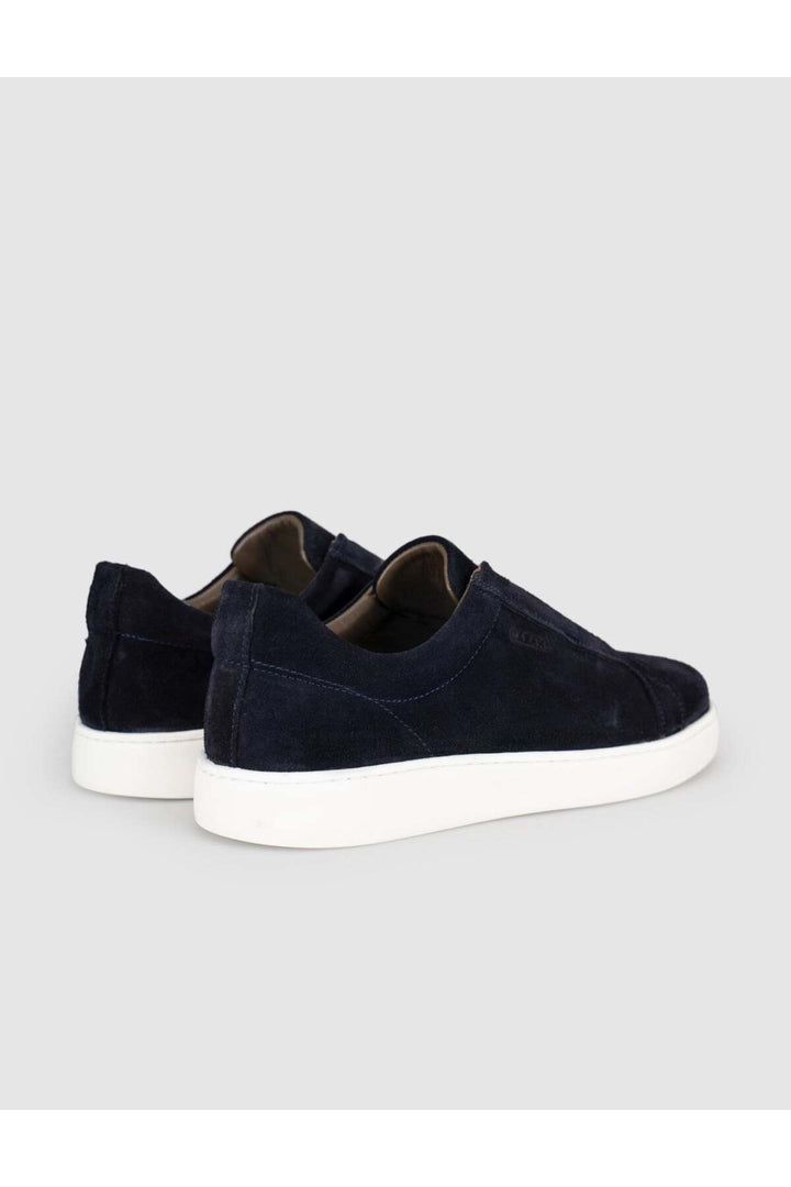 Cabani Shoes Chaussures de sport pour hommes en cuir véritable en suède bleu marine sans lacets - Bleu marine