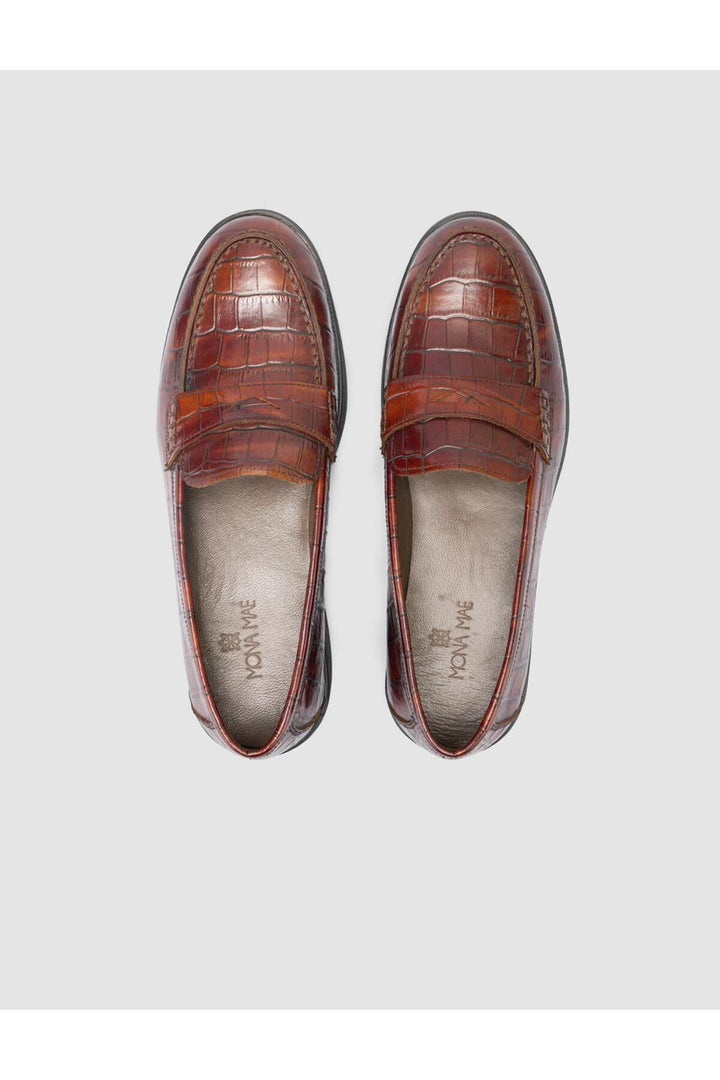 Cabani Shoes %100 Cuir Véritable Mocassins Femme Croco Marron - Multicolore