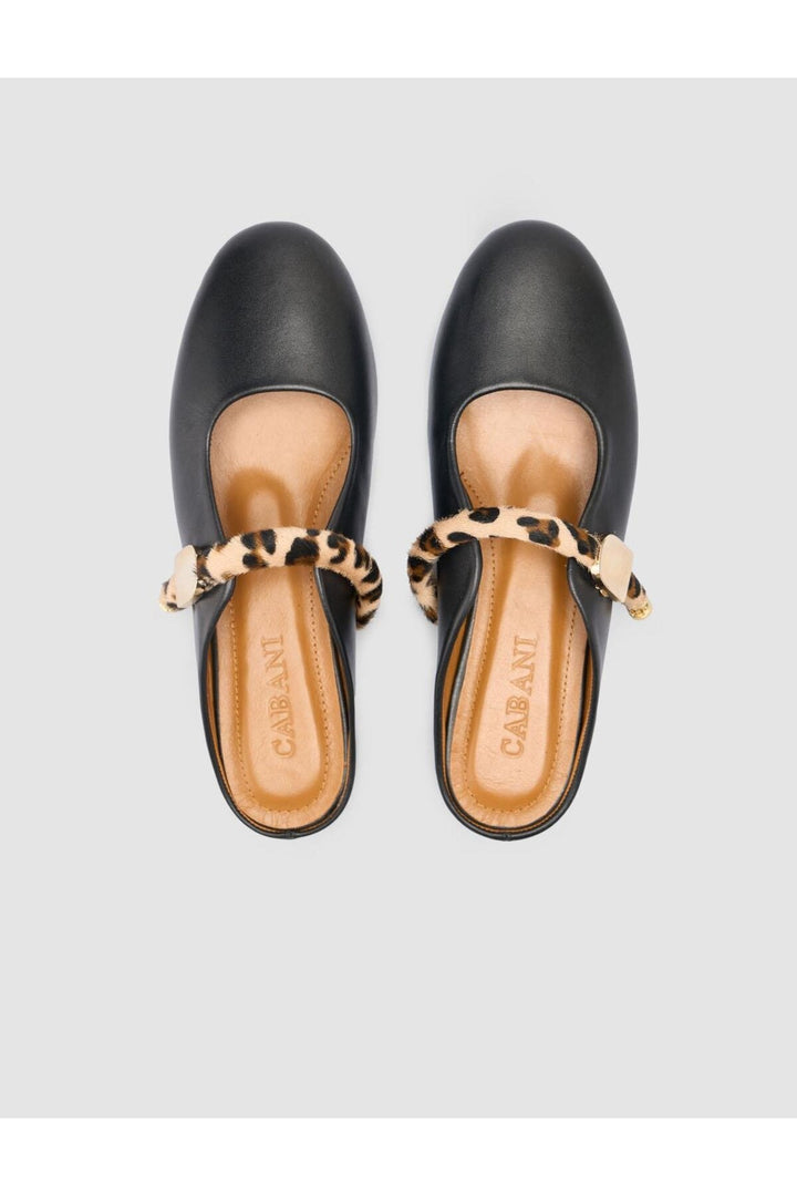 Cabani Shoes %100 Cuir Véritable Sandales Noires Femme Détails Léopard - Multicolore