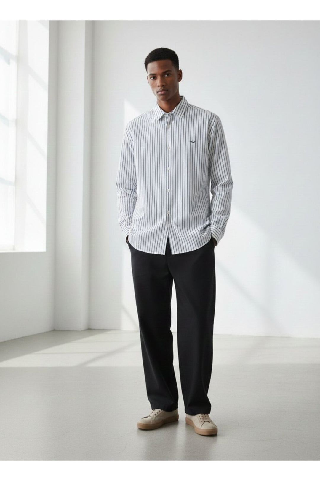 LTB Chemise blanche à rayures imprimée à manches longues - Multicolore