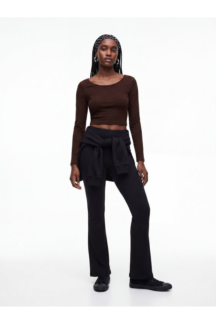 LTB Sweatshirt Crop Marron Col Ras Du Cou À Manches Longues - Marron