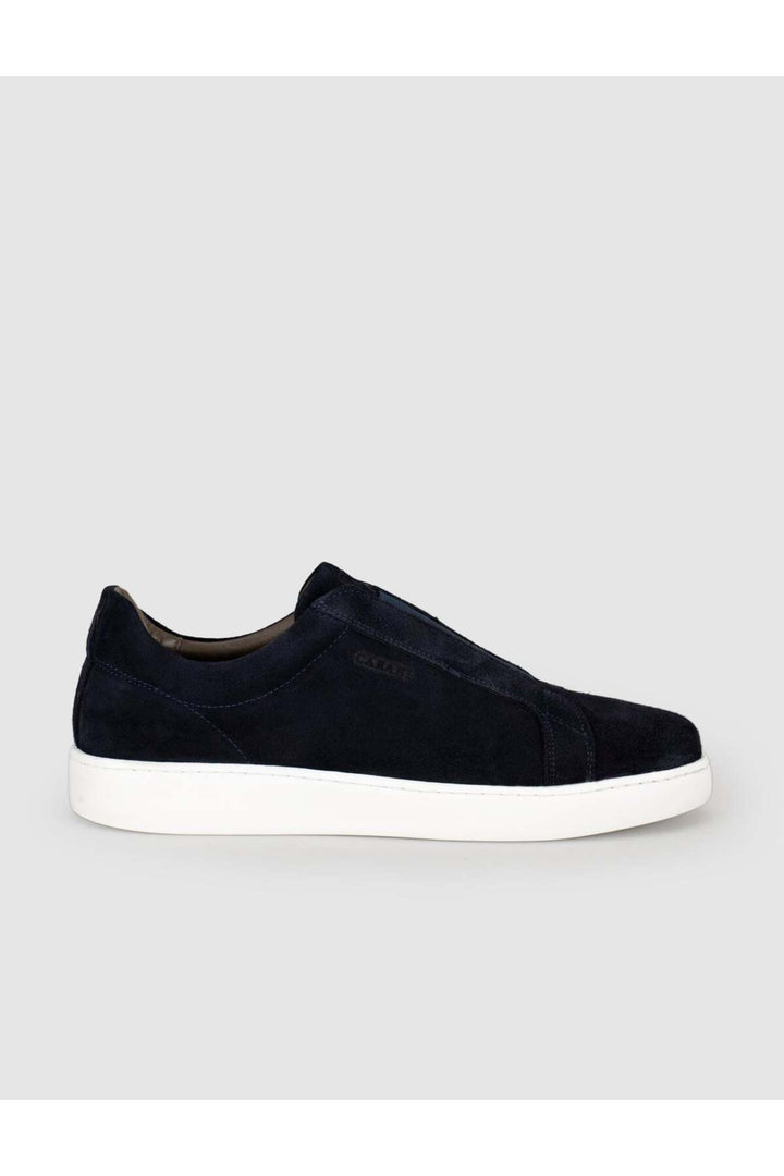 Cabani Shoes Chaussures de sport pour hommes en cuir véritable en suède bleu marine sans lacets - Bleu marine
