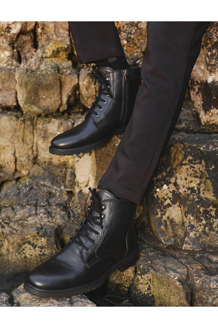 Cabani Shoes Bottines quotidiennes en cuir véritable pour homme, noires, à lacets. - Multicolore