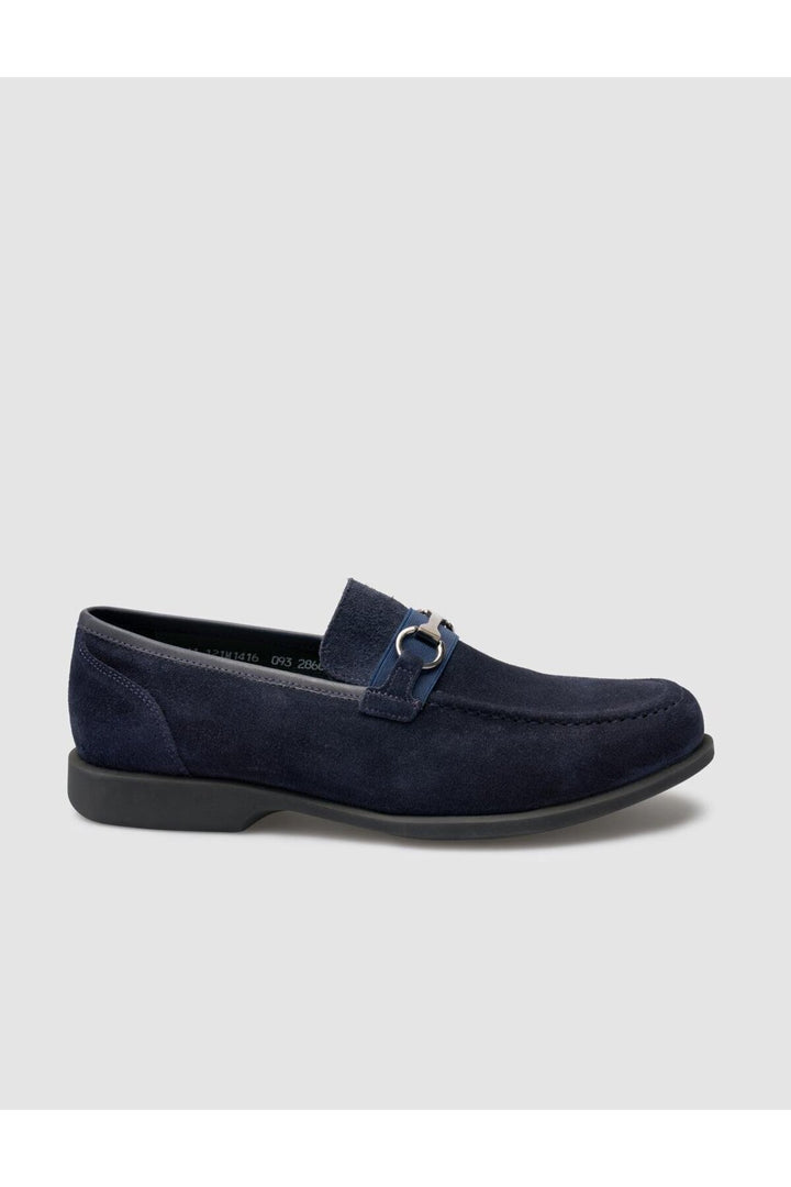 Cabani Shoes Mocassin pour homme en cuir véritable bleu marine avec détail de boucle. - Bleu marine