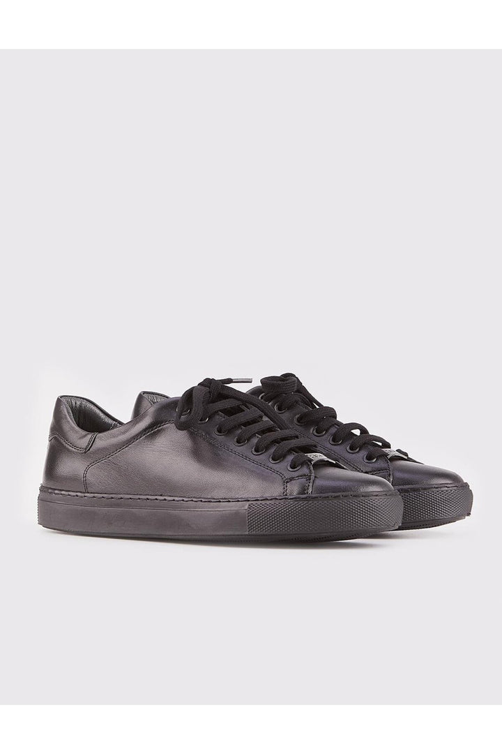 Cabani Shoes Chaussures de sport pour femmes en cuir véritable noires à lacets et coutures. - Multicolore