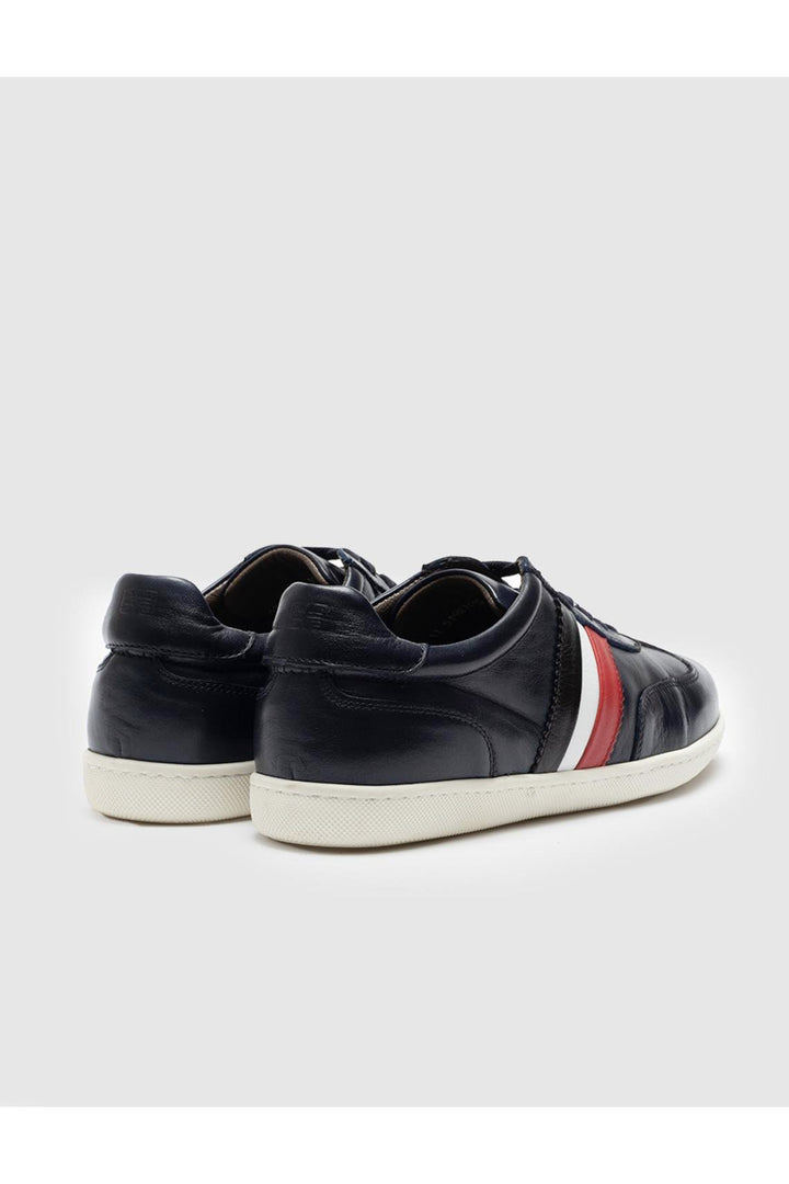 Cabani Shoes Chaussures de sport pour hommes en cuir véritable bleu marine à lacets - Bleu marine
