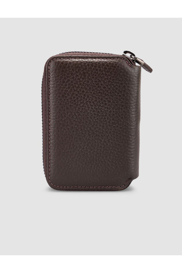 Cabani Shoes Portefeuille à cartes en cuir véritable texturé marron avec fermeture éclair - Marron