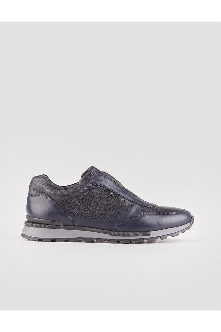 Cabani Shoes Chaussures de sport pour hommes en cuir véritable avec semelle en caoutchouc Bleu marine - Bleu marine
