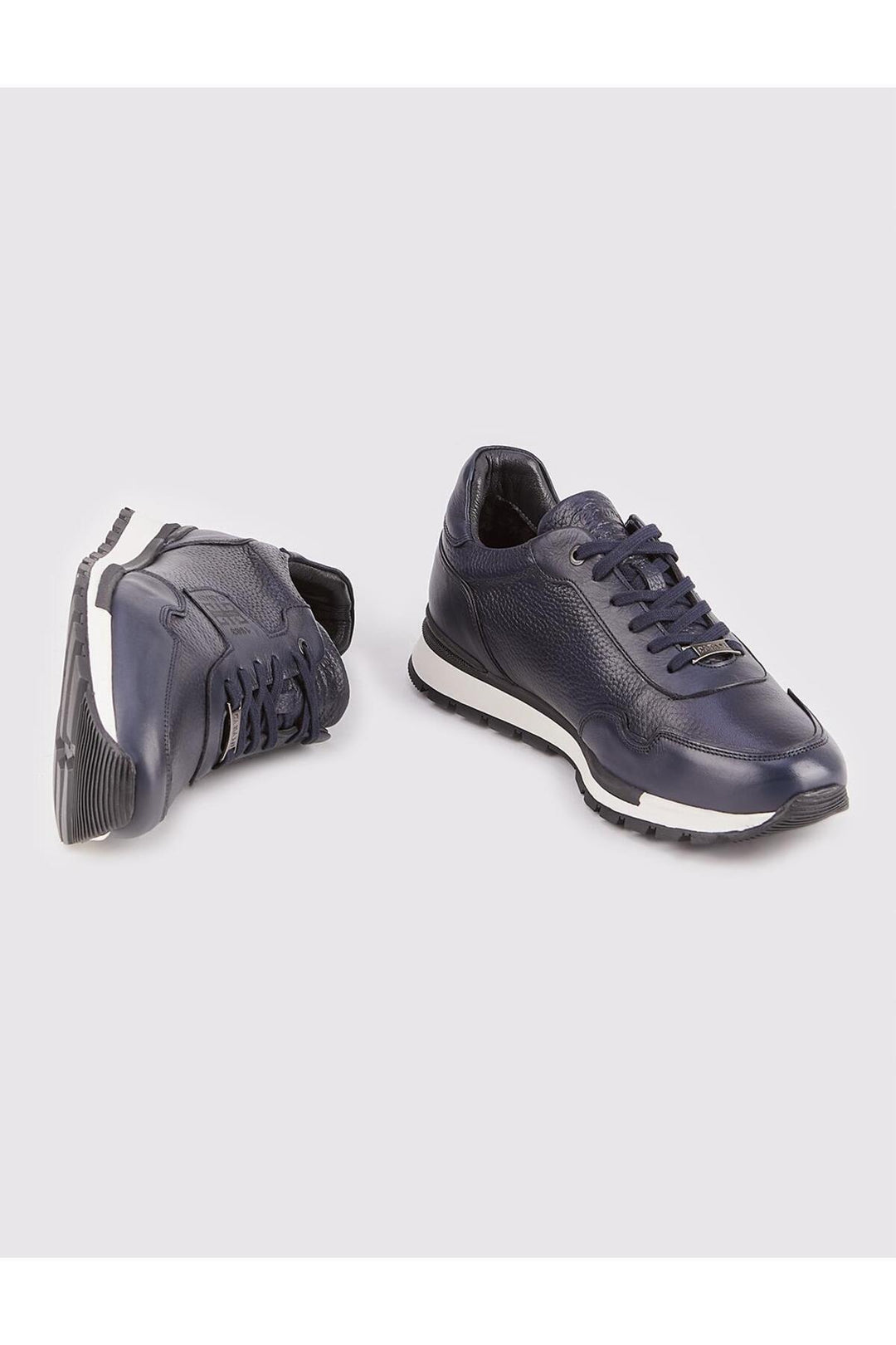 Cabani Shoes Chaussures de sport pour hommes en cuir véritable avec semelle thermo légère, bleu marine et fourrure. - Bleu marine