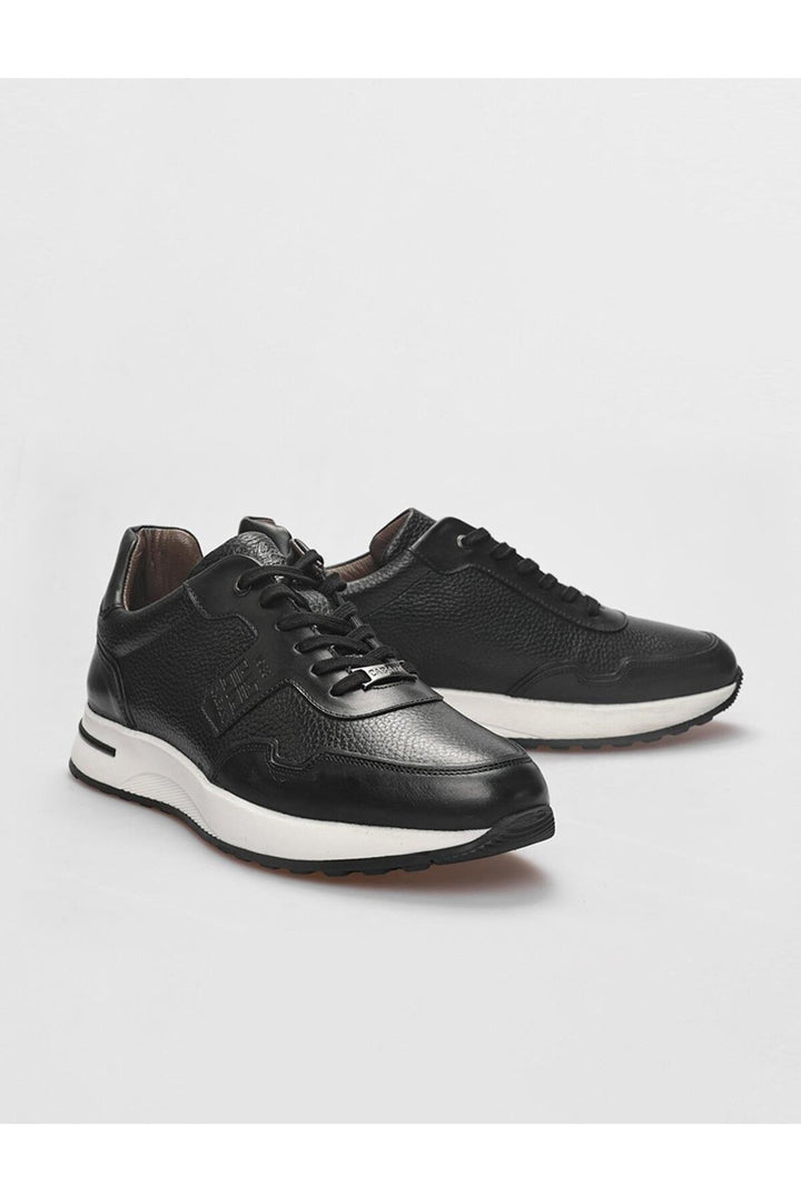 Cabani Shoes Chaussures de sport pour hommes en cuir véritable noires à lacets - Noir