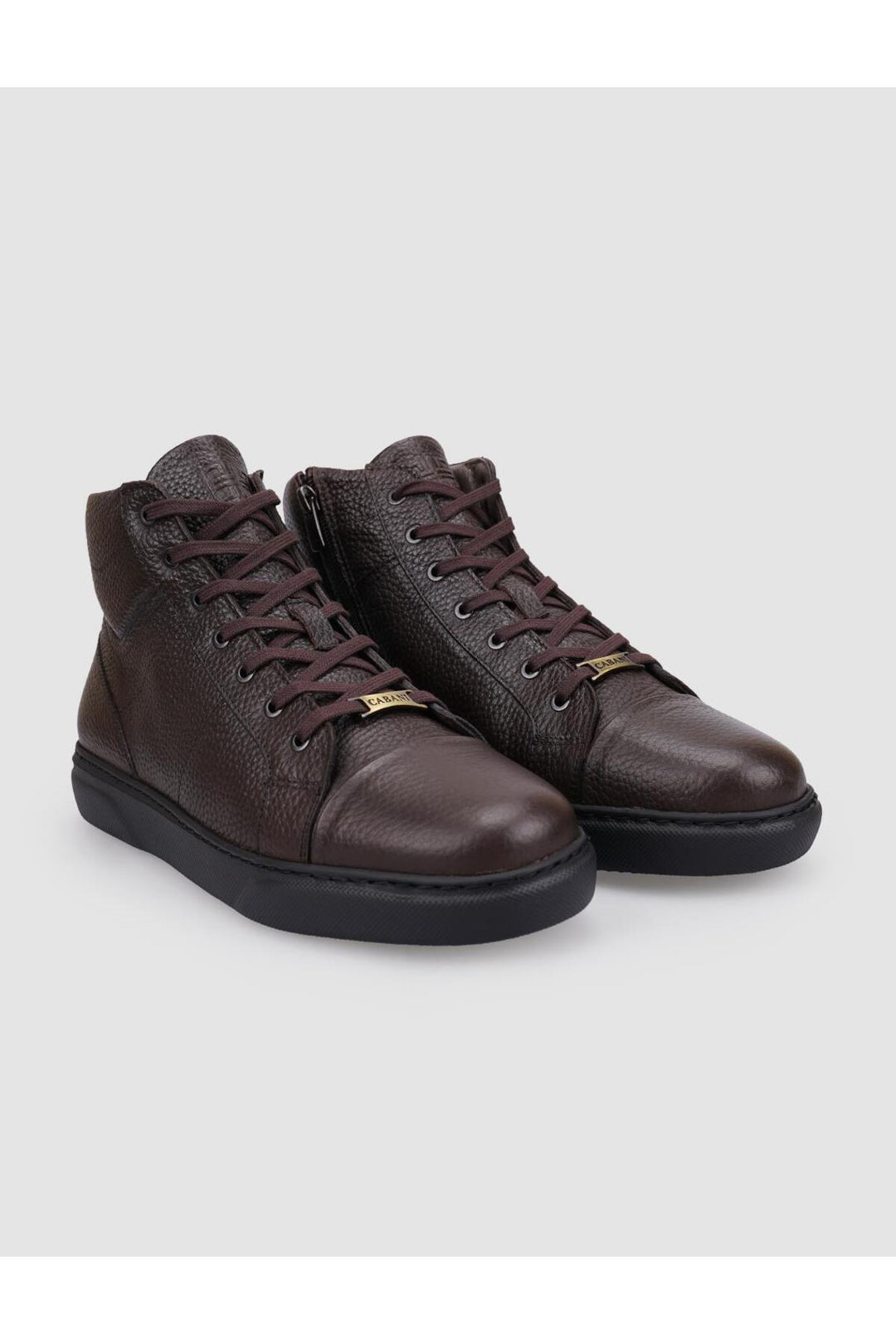 Cabani Shoes Bottines pour hommes en cuir véritable 100% marron avec fourrure, à fermeture éclair et lacets. - Multicolore