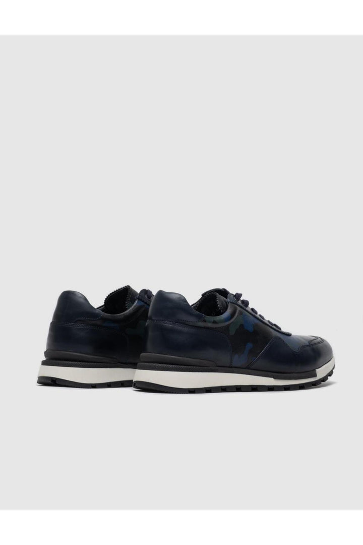 Cabani Shoes Chaussures de sport pour hommes en cuir véritable bleu marine à lacets - Bleu marine