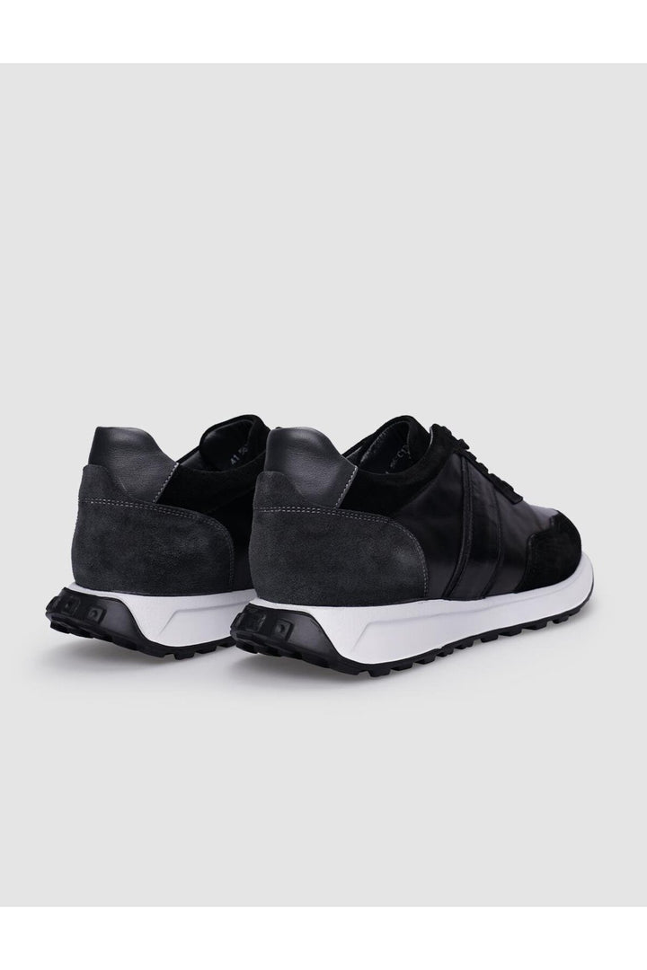 Cabani Shoes Chaussures de sport pour hommes en cuir véritable noir à lacets 100% - Noir