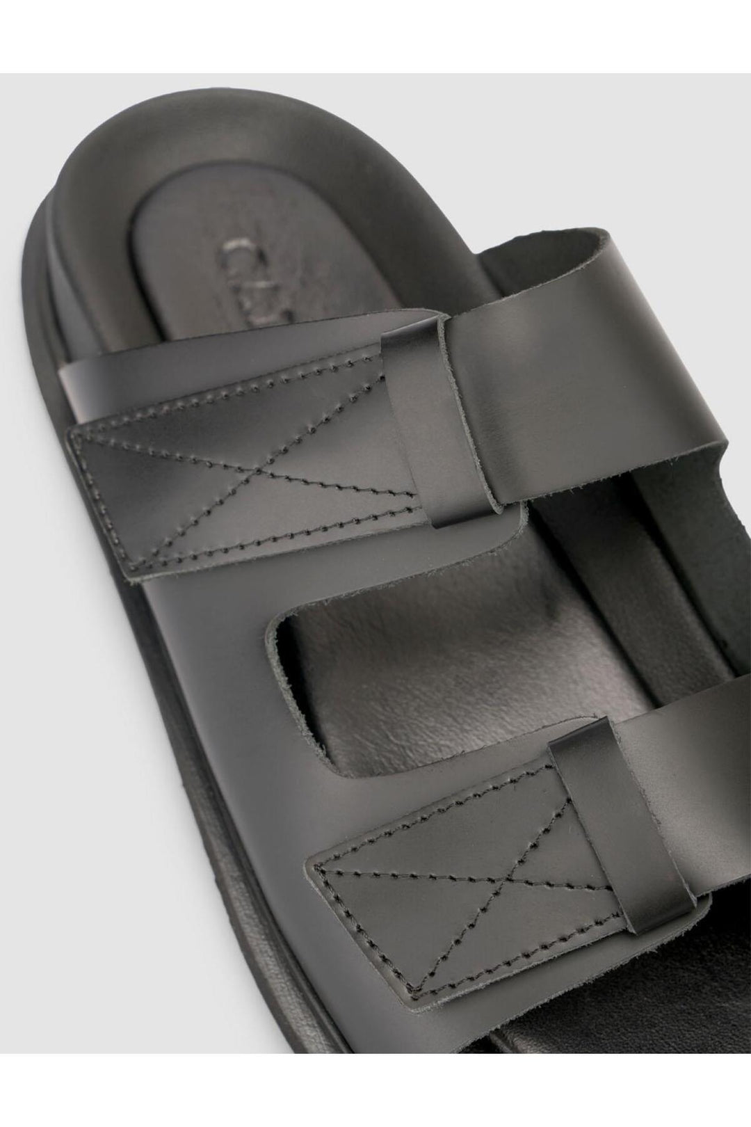 Cabani Shoes %100 Cuir véritable Sandales noires pour hommes à velcro - Noir