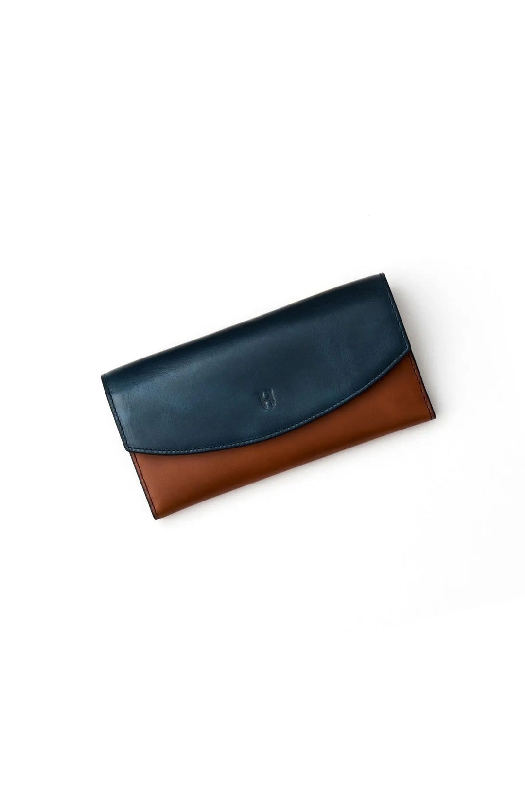 helmbrook Porte-cartes multi-baie Ashley en cuir pour femme avec fermeture à glissière protégée par RFID bleu marine et fauve