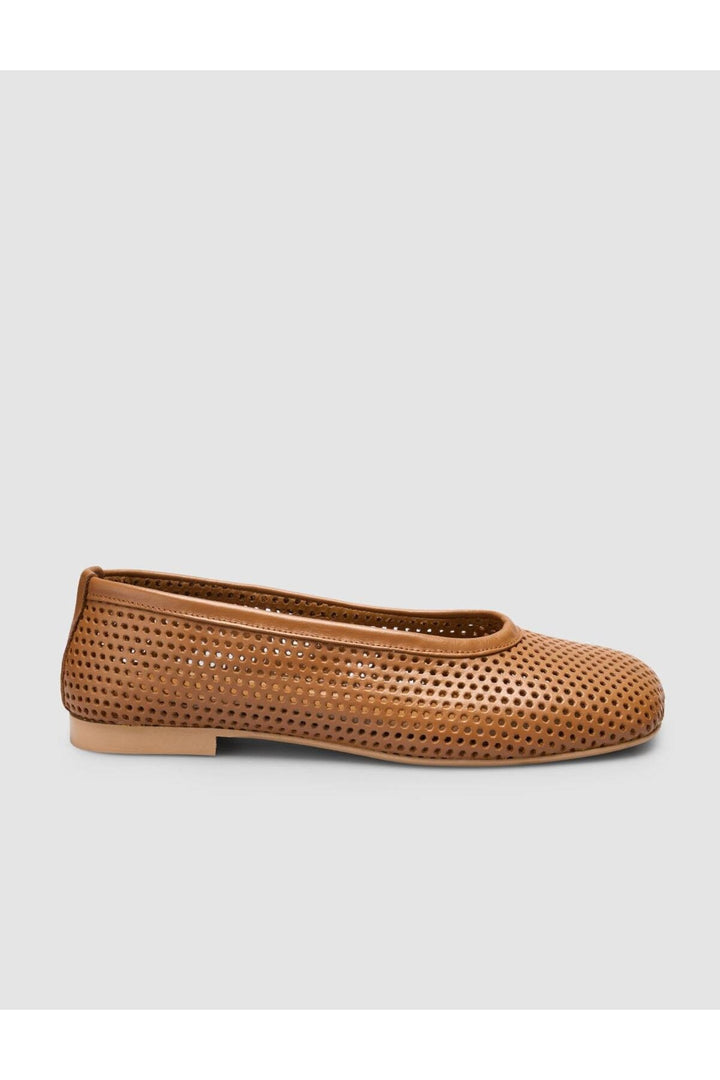 Cabani Shoes Ballerines pour femmes en cuir véritable perforé couleur tabac 100% - Marron