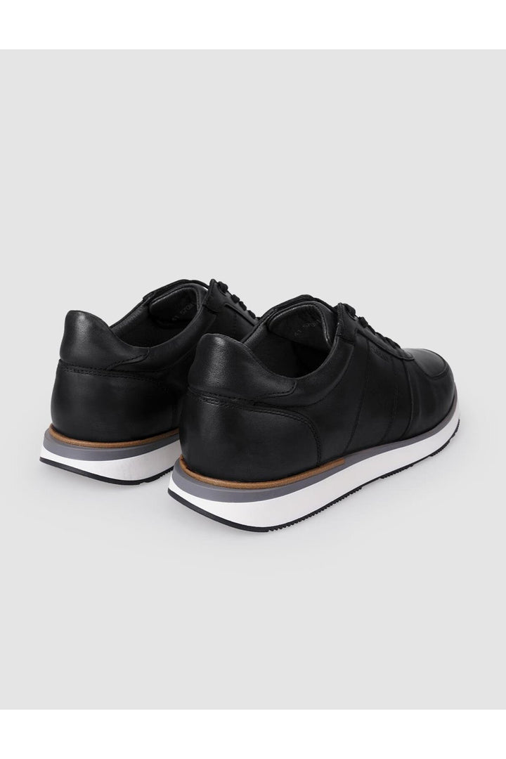 Cabani Shoes Chaussures de sport pour hommes en cuir véritable noir à lacets 100% - Noir