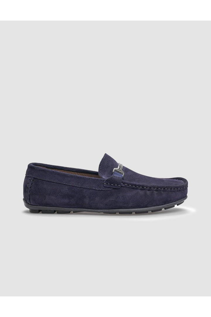 Cabani Shoes Mocassin pour homme en cuir véritable en suède bleu marine avec boucle. - Bleu marine