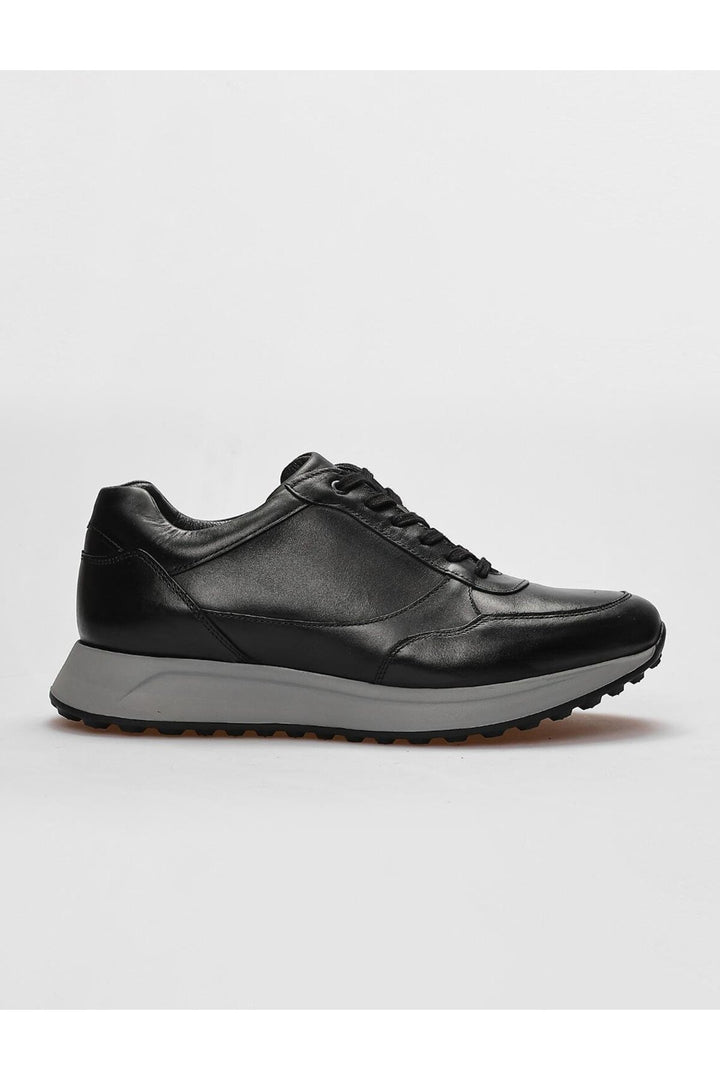 Cabani Shoes Chaussures de sport pour hommes en cuir véritable noires à lacets - Noir
