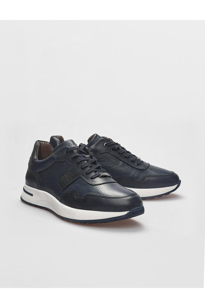 Cabani Shoes Chaussures de sport pour hommes en cuir véritable bleu marine à lacets - Bleu marine