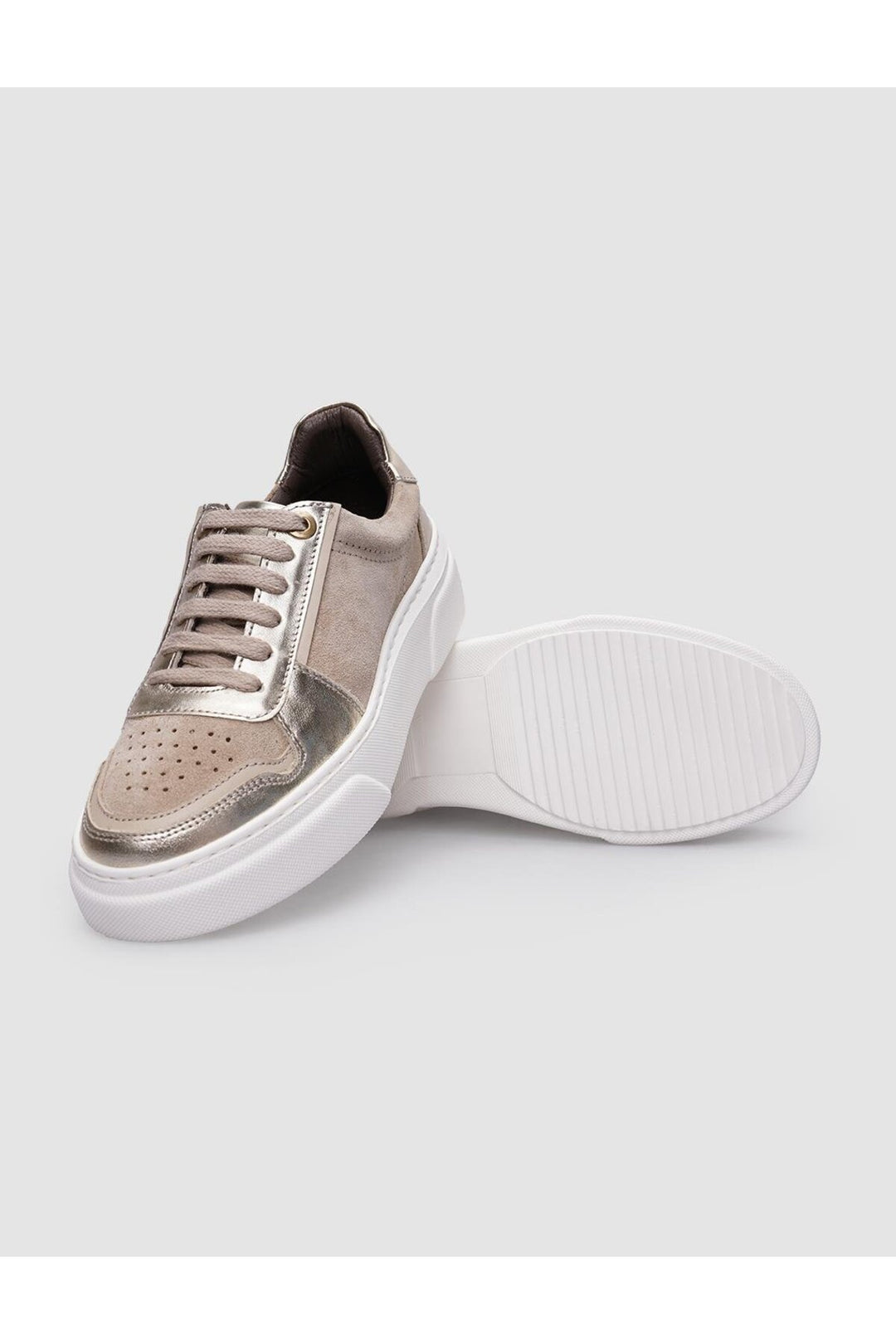 Cabani Shoes %100 Cuir véritable Baskets à lacets pour femmes Beige - Multicolore