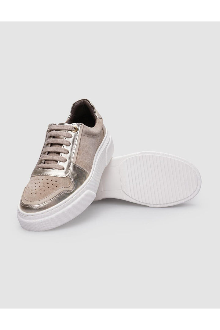 Cabani Shoes %100 Cuir véritable Baskets à lacets pour femmes Beige - Multicolore