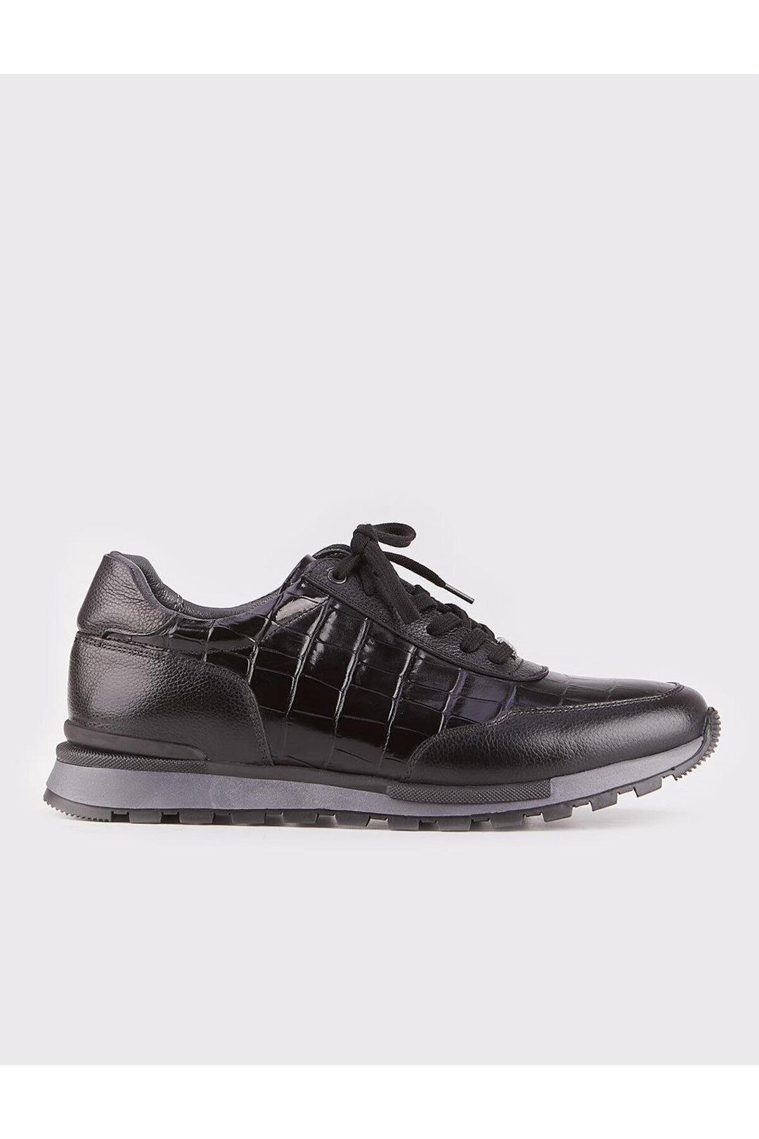 Cabani Shoes Chaussures de sport pour hommes en cuir véritable noires avec lacets et motifs imprimés spéciaux. - Noir