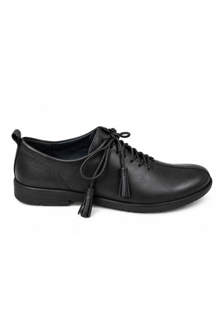 Wavelys ZANTE Chaussures anatomiques en cuir véritable pour femmes avec détails à franges en noir - Noir