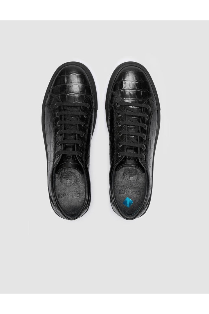 Cabani Shoes %100 Cuir véritable Noir Croco Chaussures de sport pour hommes - Noir