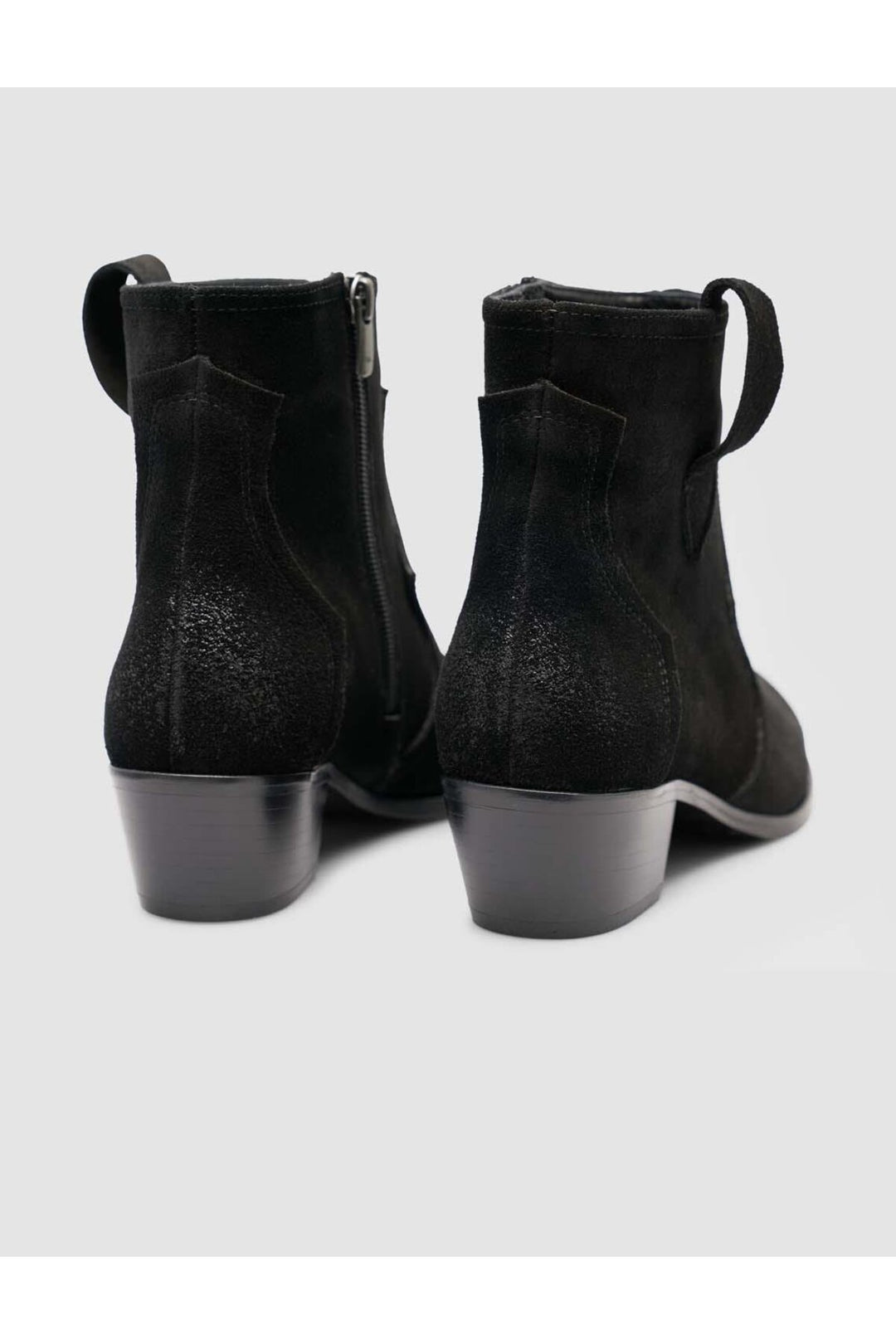 Cabani Shoes Bottines western pour femmes en cuir suédé noir à talon avec fermeture éclair - Multicolore