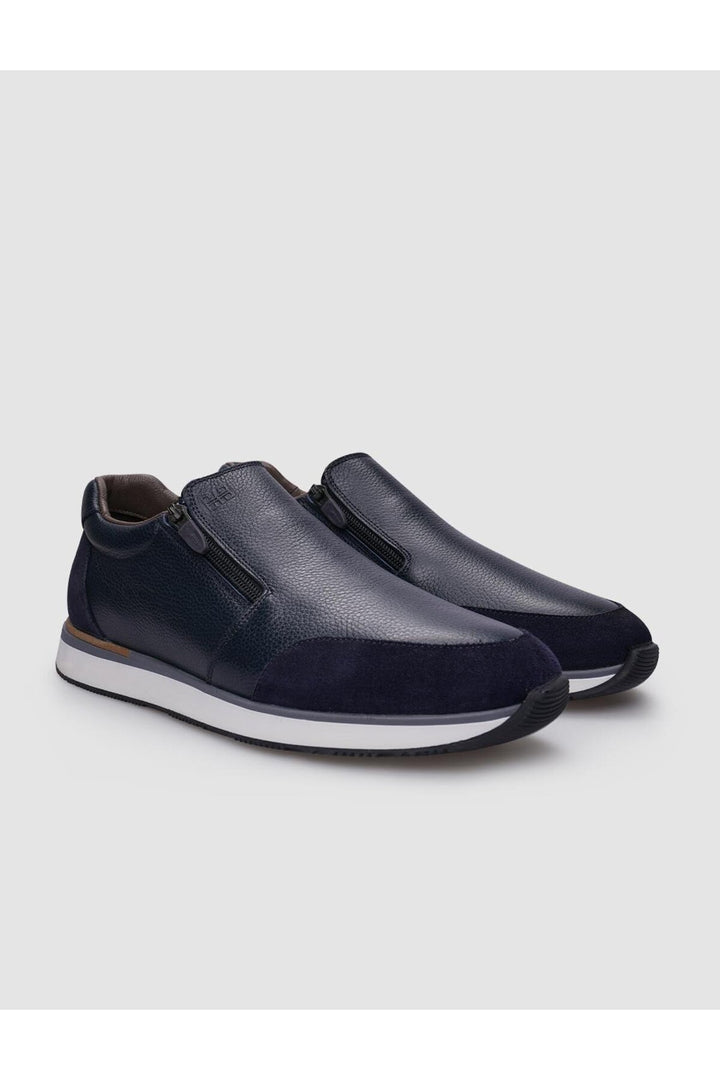 Cabani Shoes %100 Cuir véritable Baskets pour hommes zippées Bleu marine - Bleu marine