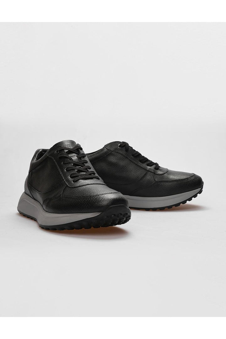 Cabani Shoes Chaussures de sport pour hommes en cuir véritable noires à lacets - Noir