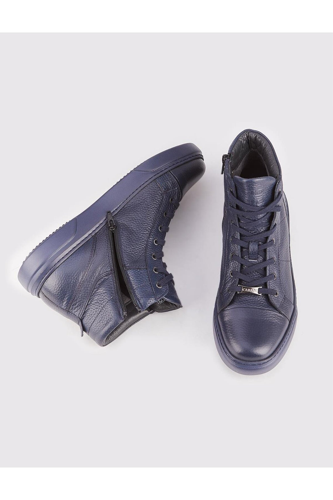 Cabani Shoes Bottines pour hommes en cuir véritable bleu marine avec lacets et fermeture éclair. - Bleu marine