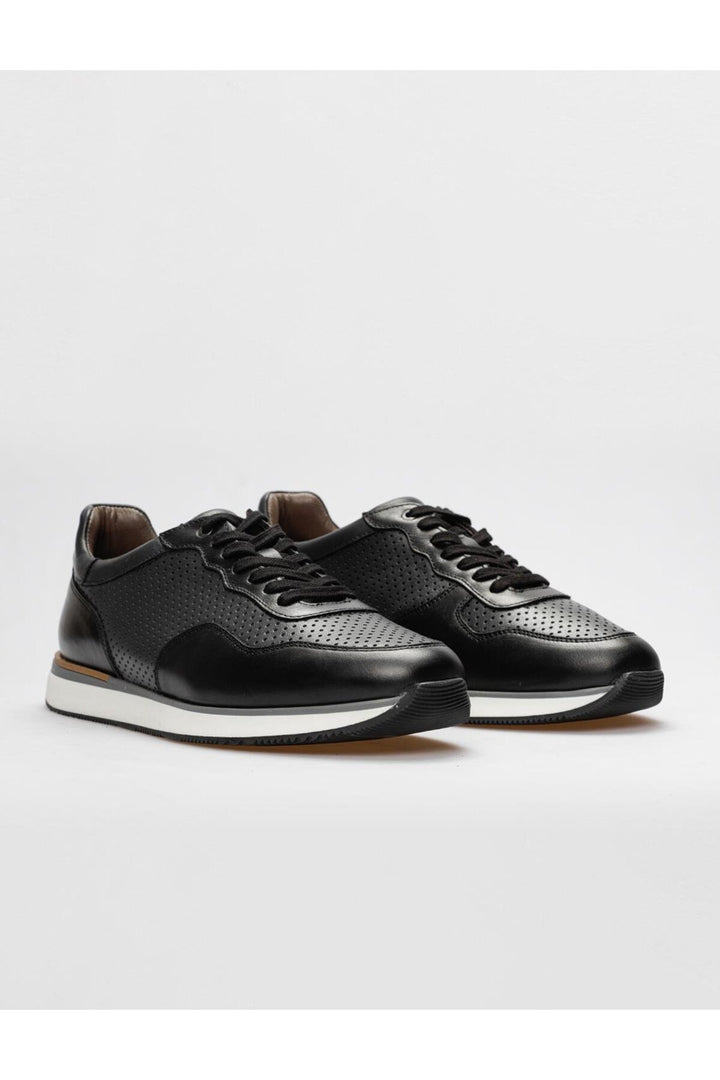 Cabani Shoes Chaussures de sport pour hommes en cuir véritable noires à lacets - Noir
