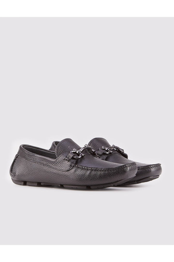 Cabani Shoes Chaussures Loafer Noires en Cuir Véritable avec Détails de Boucle pour Homme - Noir