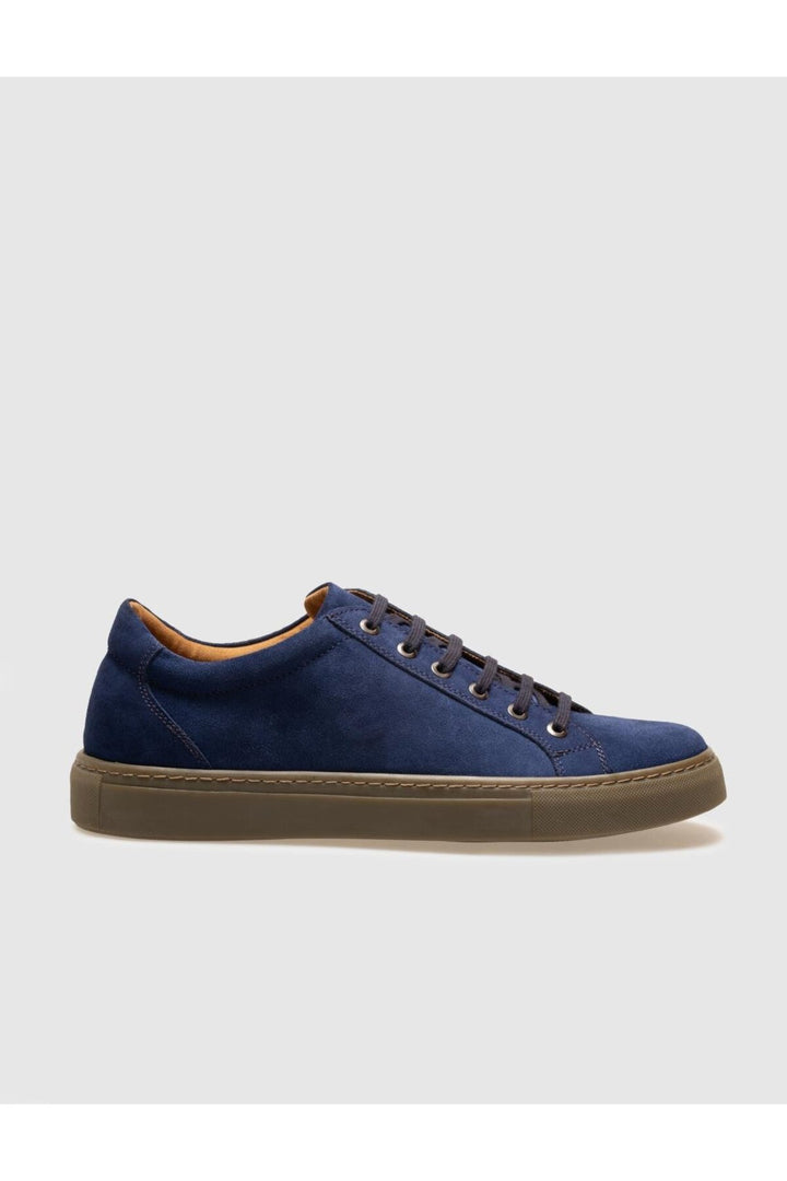 Cabani Shoes Chaussures de sport pour hommes en cuir véritable en suède bleu avec lacets. - Bleu