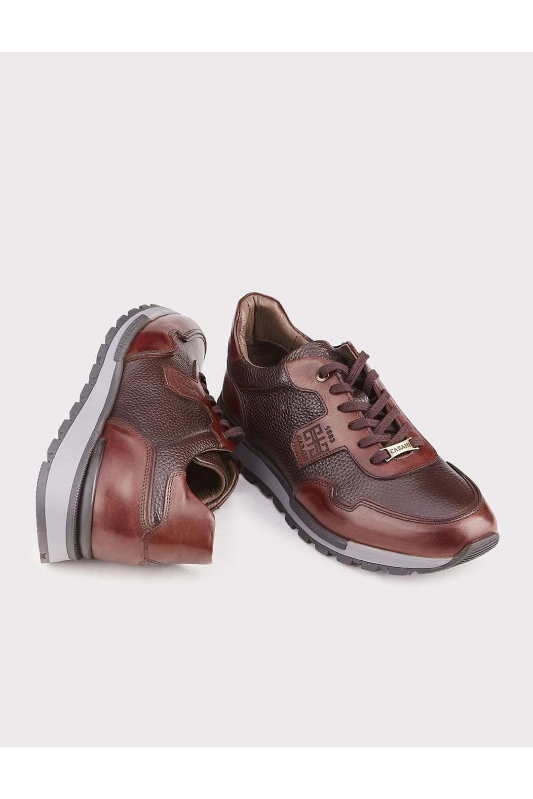 Cabani Shoes Chaussures de sport pour hommes en cuir véritable marron à lacets - Marron