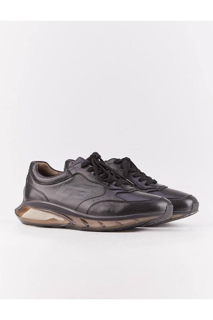 Cabani Shoes Chaussures de sport pour hommes en cuir véritable, noires, à lacets, saisonnières. - Noir