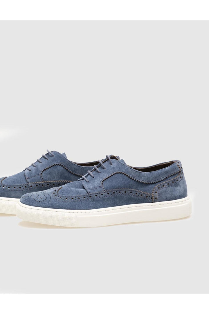Cabani Shoes Chaussures de sport pour hommes en cuir véritable en suède bleu avec lacets. - Bleu