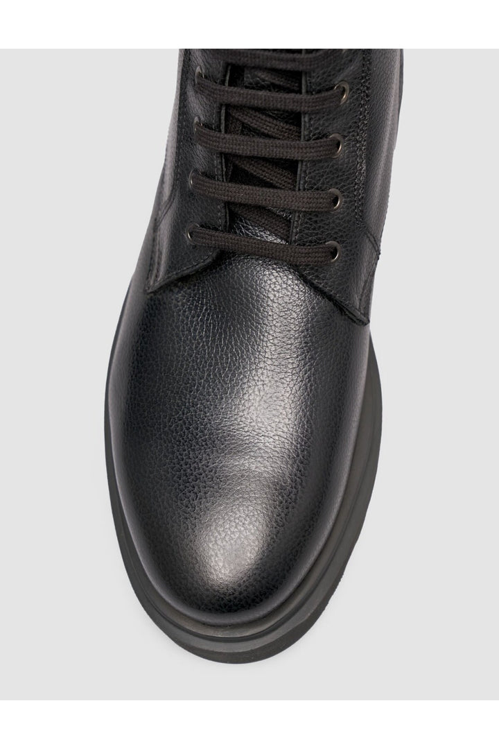 Cabani Shoes Bottines à lacets pour hommes en cuir véritable noir - Noir