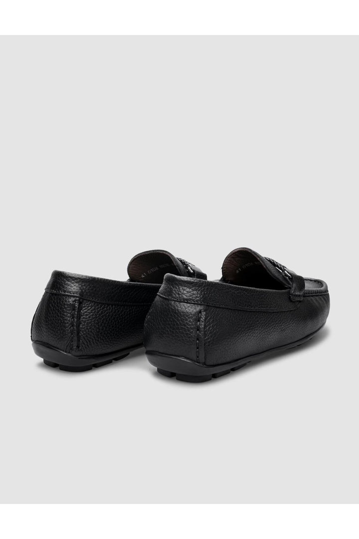 Cabani Shoes Chaussures Loafer pour hommes en cuir véritable noir avec semelle en caoutchouc - Noir